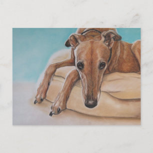 Harley Greyhound Hund Art Postcard Vykort