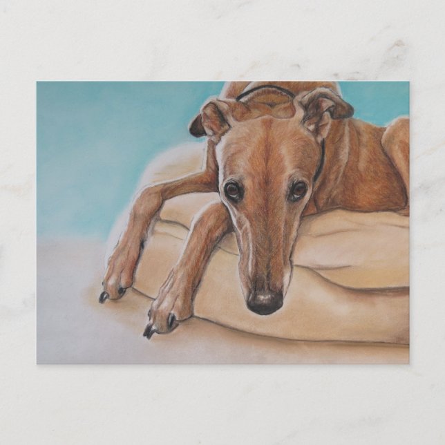 Harley Greyhound Hund Art Postcard Vykort (Framsida)