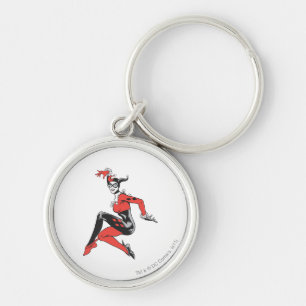 Harley Quinn 1 Rund Silverfärgad Nyckelring