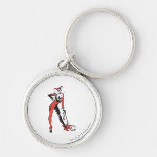Harley Quinn 2 Rund Silverfärgad Nyckelring