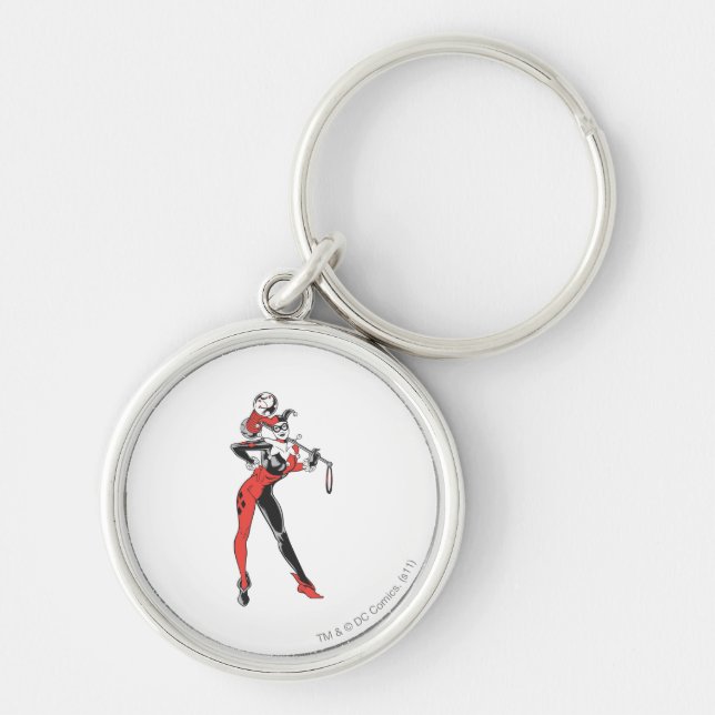 Harley Quinn 4 Rund Silverfärgad Nyckelring (Framsidan)