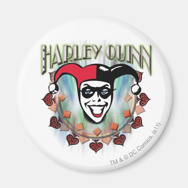 Harley Quinn - Ansikte och Logotyp Magnet (Framsidan)