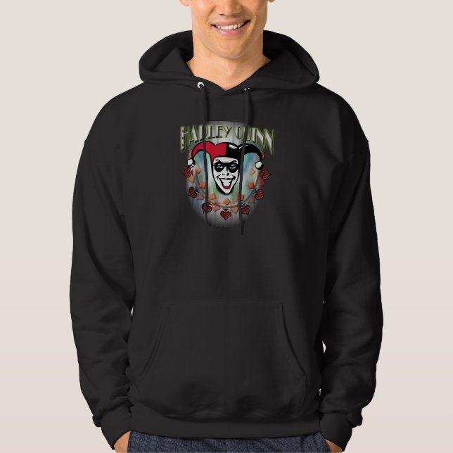 Harley Quinn - Ansikte och Logotyp Sweatshirt Med Luva (Framsida)