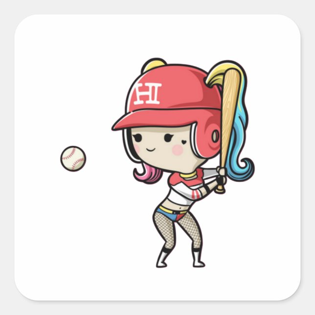 Harley Quinn - Baseball - Sticker Fyrkantigt Klistermärke (Framsida)