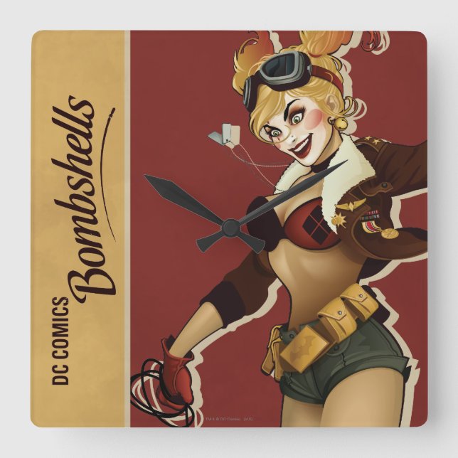 Harley Quinn Bombshells Pinup Fyrkantig Klocka (Framsida)