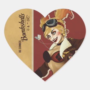 Harley Quinn Bombshells Pinup Hjärtformat Klistermärke