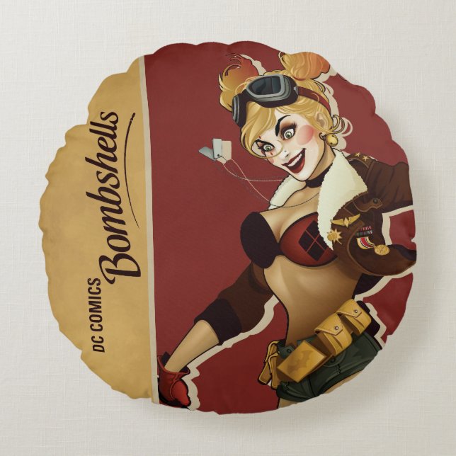 Harley Quinn Bombshells Pinup Rund Kudde (Framsidan)