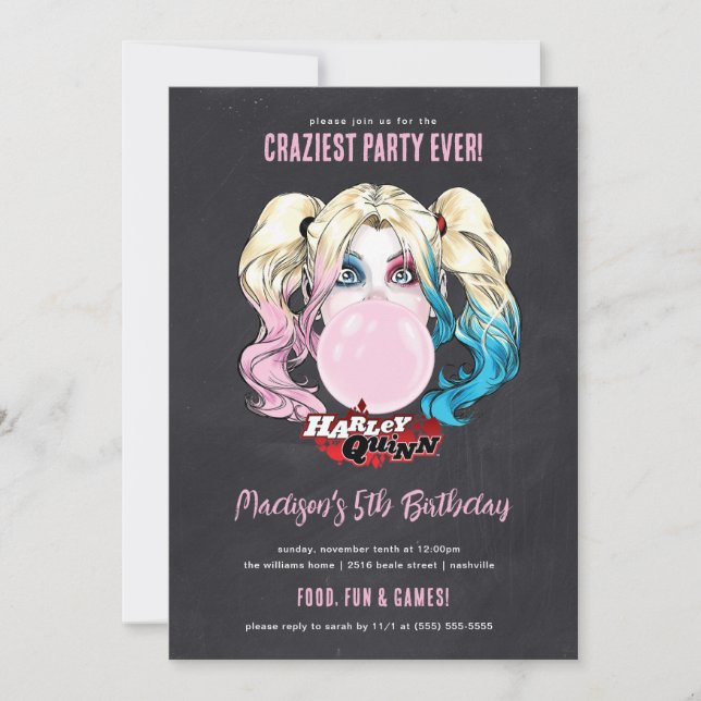 Harley Quinn Girls Chalkboard Birthday Inbjudningar (Framsida)