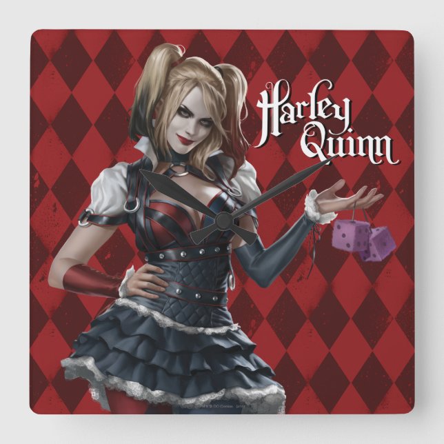 Harley Quinn with Fuzzy Dice Fyrkantig Klocka (Framsida)