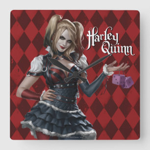 Harley Quinn with Fuzzy Dice Fyrkantig Klocka