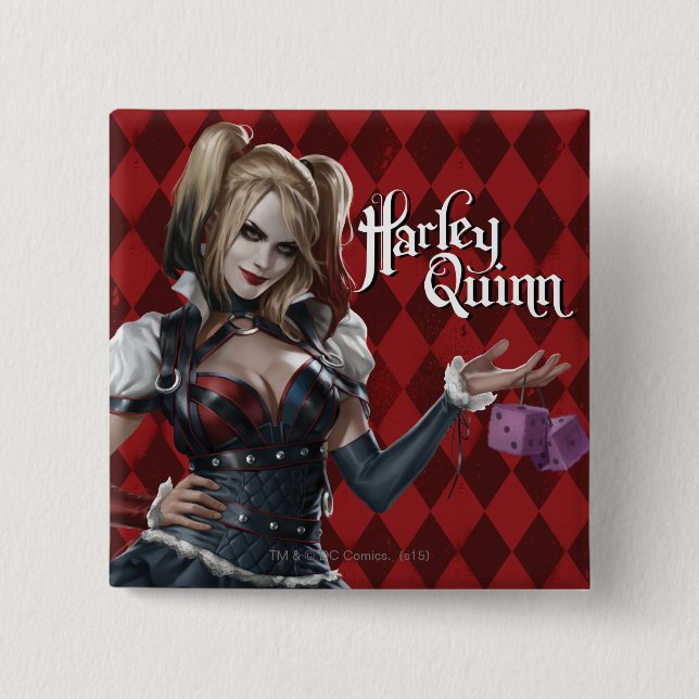 Harley Quinn with Fuzzy Dice Knapp (Framsida)