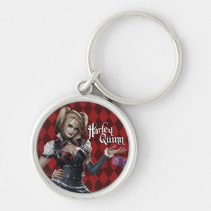 Harley Quinn with Fuzzy Dice Rund Silverfärgad Nyckelring