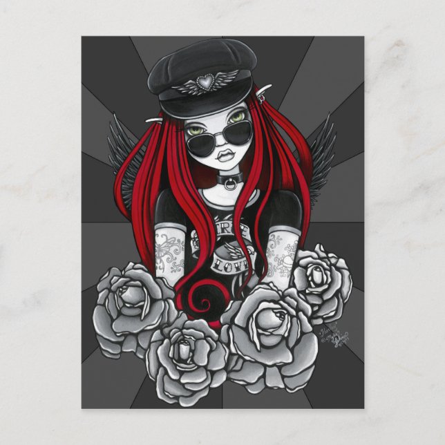Harley Red Tattoo Biker Ro Angel-vykort Vykort (Framsida)