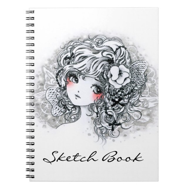 Härlig animeflicka i svartvitt anteckningsbok med spiral (Framsidan)