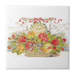 Härlig basket för för vintagevalentinduvor & ro kakelplatta