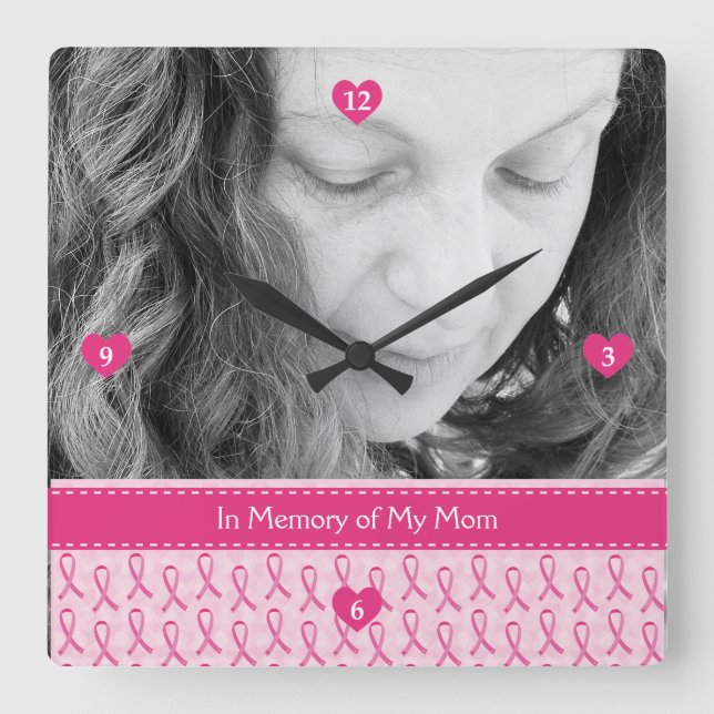 Härlig beställnings- rosa bandminnesmärke fyrkantig klocka (Framsida)
