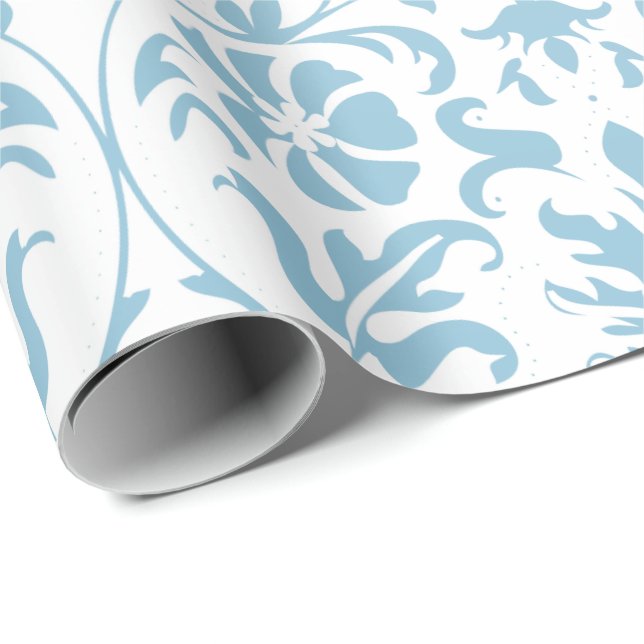 Härlig blom- Aqua och damastast design för vit Presentpapper (Rullad Hörn)