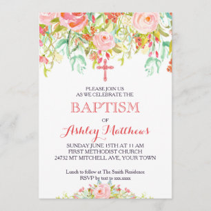 Härlig blom- dopinbjudan, baby inbjudningar