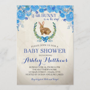 Härlig blom- inbjudan för kaninBABY SHOWERpojke