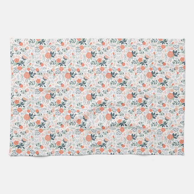 Härlig blommönster flickaktigt kökshandduk (Horisontell)