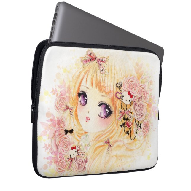 Härlig blond flicka med ro laptop fodral (Framsidan Höger)