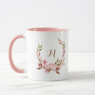 Härlig botanisk blom- kran med monogramen mugg