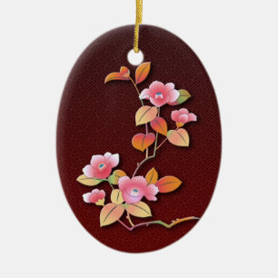 Härlig camelliagren julgransprydnad keramik