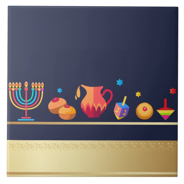 Härlig dekoration för lyckligt Hanukkah party Kakelplatta (Framsidan)
