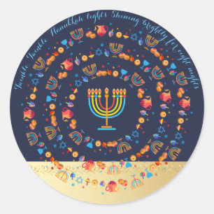 Härlig dekoration för lyckligt Hanukkah party Runt Klistermärke