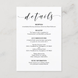 Härlig elegant bröllop specificerar bilagakortet tilläggskort