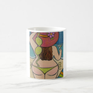 Härlig flicka i bikini kaffemugg