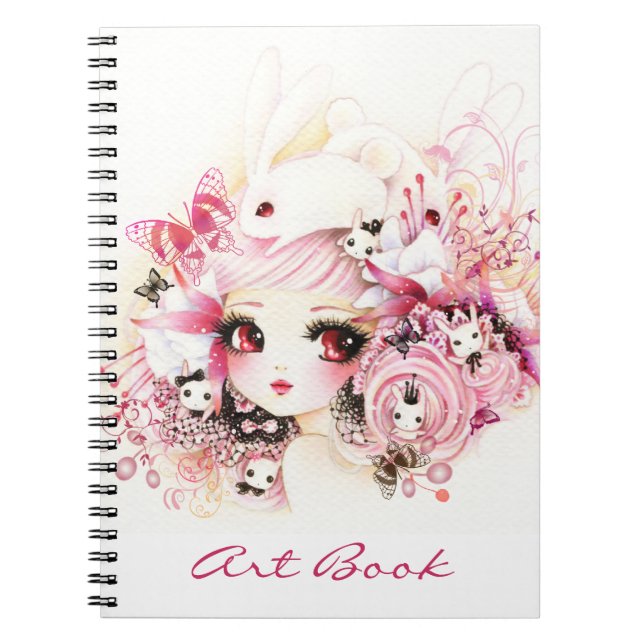 Härlig flicka med gulliga kaniner anteckningsbok med spiral (Framsidan)