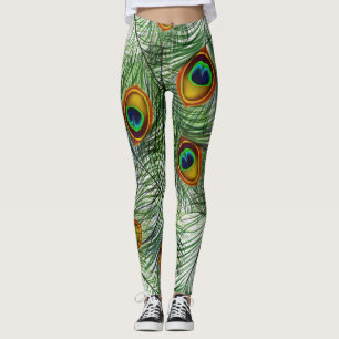 Härlig grön påfågelfjäder leggings
