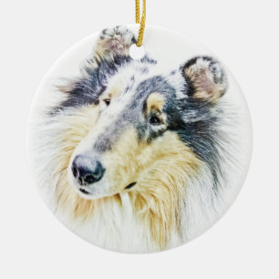 Härlig grov Colliehundkonst Julgransprydnad Keramik