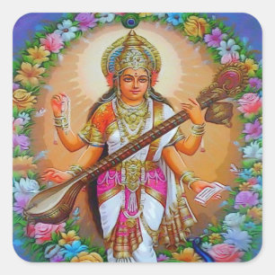 Härlig gudinna Saraswati Fyrkantigt Klistermärke