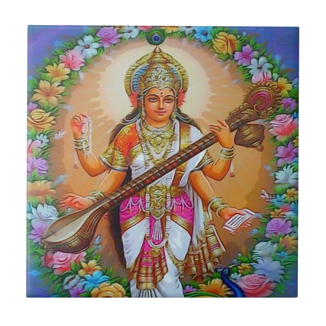 Härlig gudinna Saraswati Kakelplatta (Framsidan)