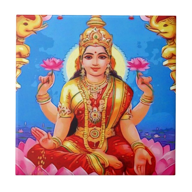Härlig guld- Lakshmi Diwali gudinna Kakelplatta (Framsidan)