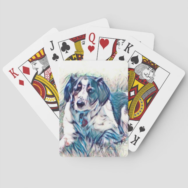 Härlig hund som leker kort casinokort (Baksidan)