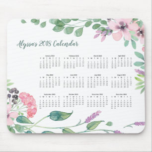 Härlig kalender 2018 för vattenfärgblommigt musmatta