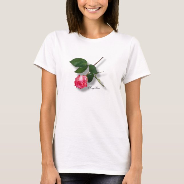 Härlig lång Stemrosa ros T-shirt (Framsida)