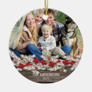 Härlig lantlig familjfotojul julgransprydnad keramik