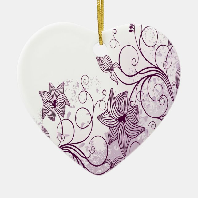 Härlig lila blommor julgransprydnad keramik (Framsidan)