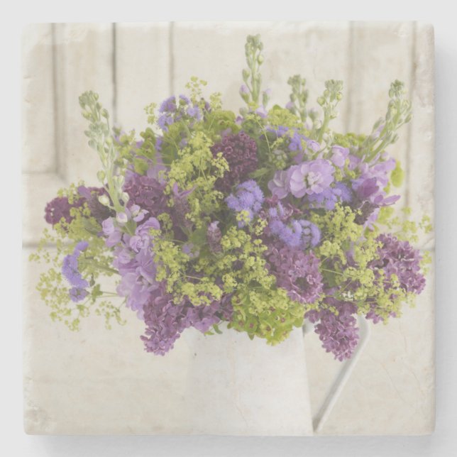 Härlig lila- och gröntblommigtbukett underlägg sten (Framsidan)