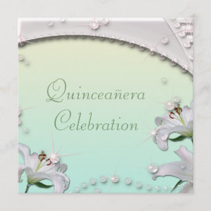 Härlig lilja- & SparklesMintgrönt Quincenera Inbjudningar