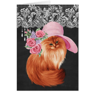 Härlig målad katt i Victorianhatt på Chalkboa OBS Kort