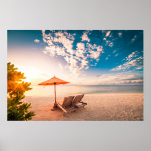 Härlig Maldiverna strandsolnedgång Poster