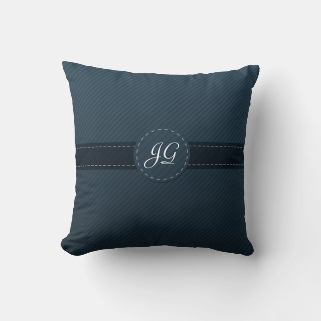 Härlig marinblå beställnings- Monogramdekorativ Kudde (Framsida)