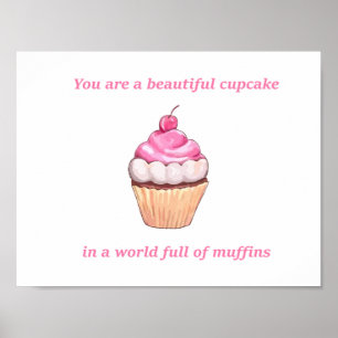 Härlig muffin i en världsfullt av rosa muffiner poster