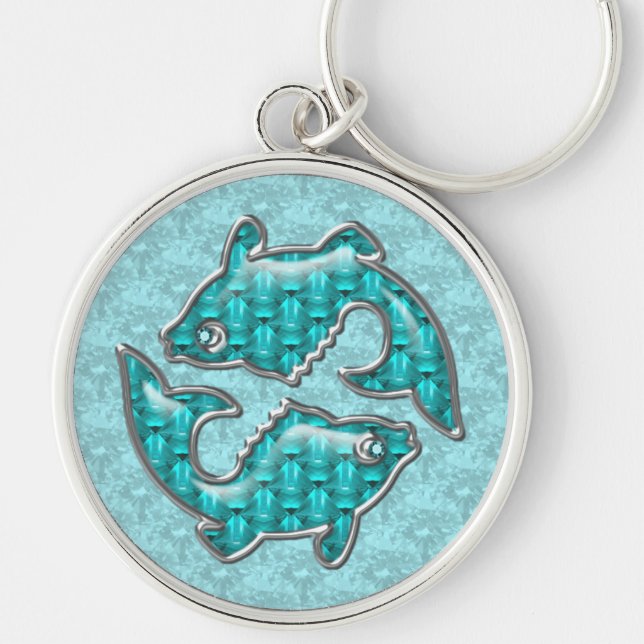 Härlig nyckelring för Pisces fiskAquamarine (Framsidan)