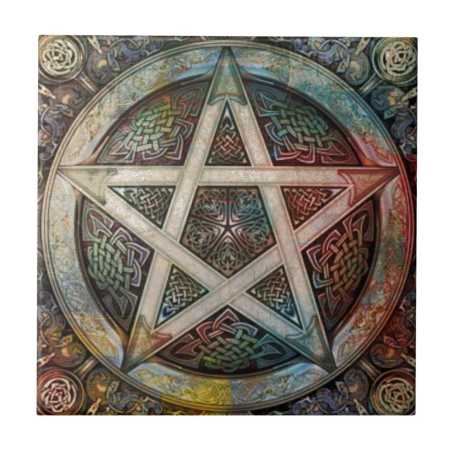 Härlig och färgrik Pagan Pentacle Kakelplatta (Framsidan)